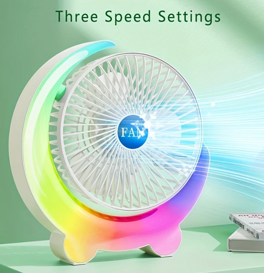 Ventilator Portabil Fără Fir, 3 Viteze de Debit Mare, cu leduri RGB
